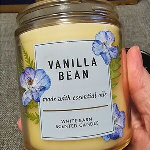 White Barn Vanilla Bean Candle with Blue Floral Design